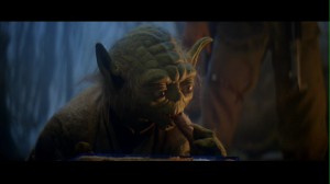 Yoda eating Luke's food in Star Wars: The Empire Strikes Back