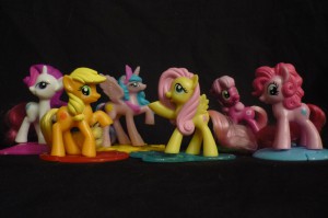 My Little Pony: Friendship is Magic McDonald's Happy Meal Toys: Rarity, Applejack, Princess Celestia, Fluttershy, Cheerilee and Pinkie Pie (not shown: Rainbow Dash and Twilight Sparkle)