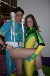 A man dressed like Chun Li poses with Rogue from X-Men