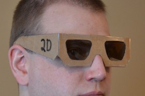 Make your own 2D to 3D glasses - Adam wearing 2D glasses