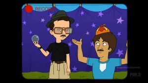 Napoleon Dynamite cartoon - Kip Create and Uncle Rico pretending to be a child
