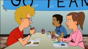 Napoleon Dynamite cartoon - Napoleon, Pedro and Deb in the cafeteria