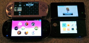 Playstation Vita size compared to a Playstation Portable and Nintendo 3DS