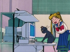 Sailor Moon - Luna using a computer