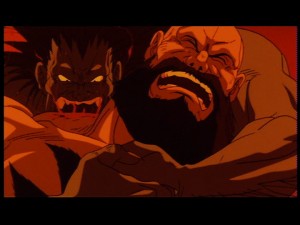 Street Fighter II: The Animated Movie - Blanka bites Zangief