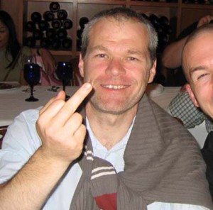 Uwe Boll showing the finger